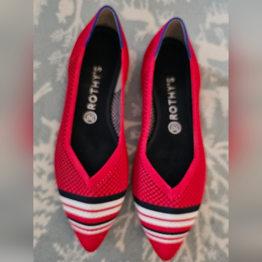Rothy's Red and White Striped Flats Women's Size 10.5 EUC!